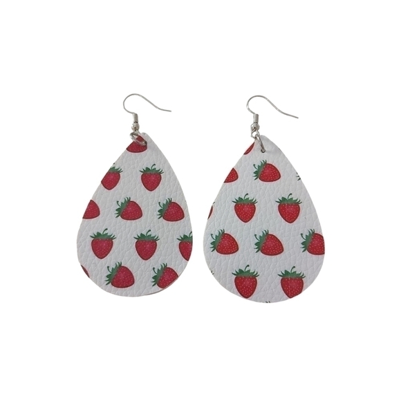 Handcrafted Vegan Leather Strawberry Earrings - Picture 3 of 3